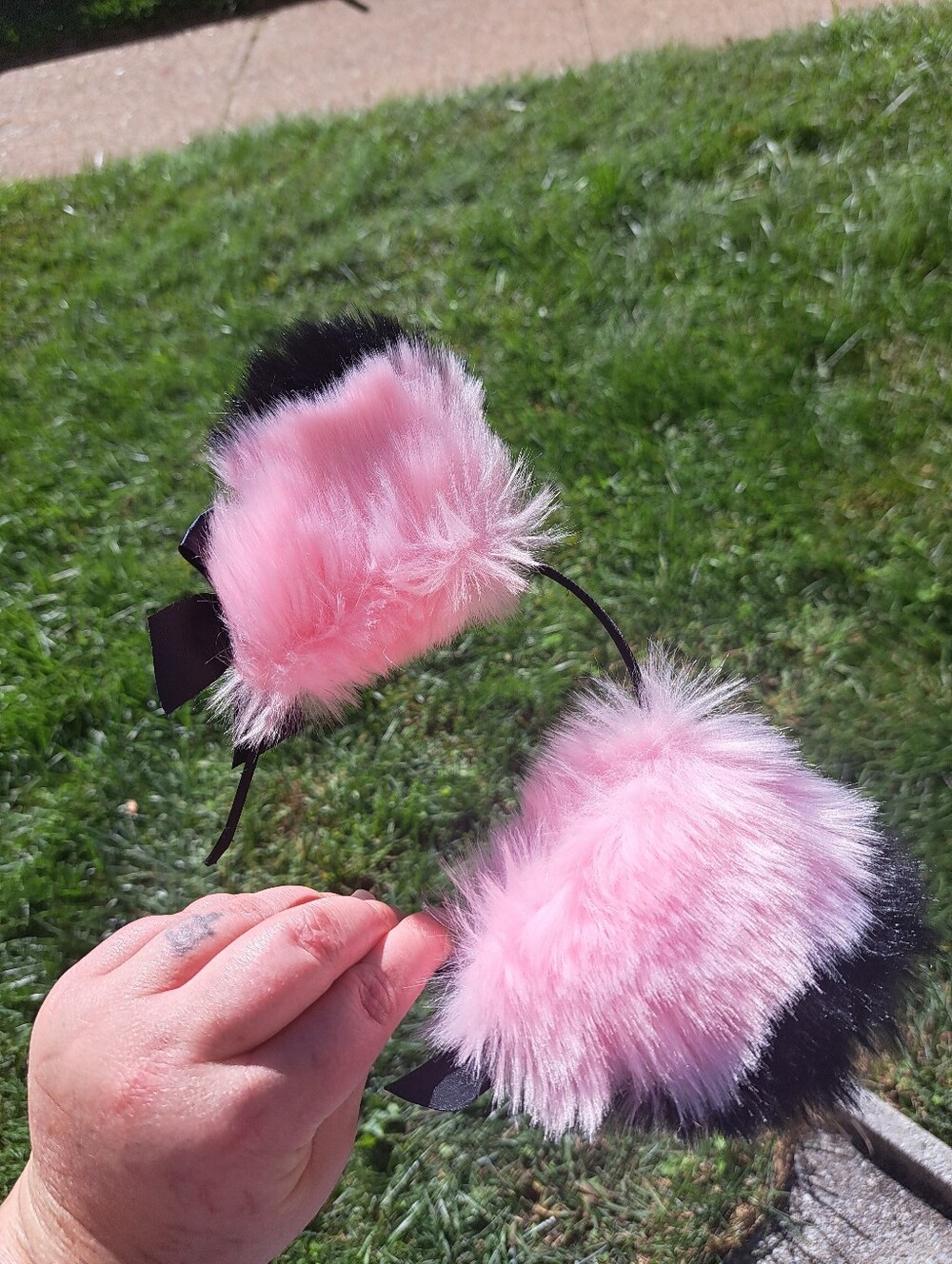 Pink Faux Fur Cat Ears WITH BELLS Headband